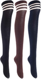 Lian LifeStyle Women's 3 Pairs Adorable Comfortable Soft Thigh High Over Knee High Cotton Socks Size 6-9 L1022(Black, Coffee, Navy)