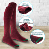 Lian LifeStyle Women's 5 Pairs Awesome, Breathable, Fancy and Cozy Knee High Cotton Boot Socks LW158212 Size 6-9 (Wine)
