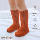 Lian LifeStyle Fascinating Children's 1 Pair Knee High Wool Blend Boot Socks Resistant, Comfortable and Health Focused, FS02 Size S (0-2Y) (Brown)