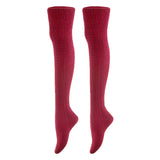 AATMart Women's 2 Pairs Awesome Comfortable Soft & Super Durable Thigh High Cotton Socks | Perfect as Winter & Spring Socks J1025 Size 6-9(Wine)