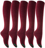 Lian LifeStyle Women's 5 Pairs Breathable, Awesome, Cozy and Fancy Knee High Cotton Socks HR158212 Size 6-9(Wine)