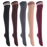 Lian LifeStyle Women's 5 Pairs Adorable Comfortable Soft Thigh High Over Knee High Cotton Socks Size 6-9 L1023(Black,Coffee,DG,Khaki,Wine)
