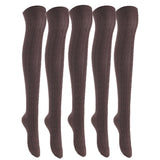 Lian LifeStyle Women's 5 Pairs Adorable Comfortable Soft Thigh High Over Knee High Cotton Socks Size 6-9 L1024 (Coffee)