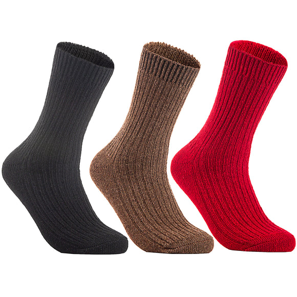 Lian LifeStyle Men's 3 Pairs Knitted Wool Crew Socks FS03 One Size 6-10 3P3C-05(Black, Coffee, Red)