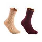 Lian LifeStyle Women's 2 Pairs Cute & Comfortable Wool Crew Socks Size 6-9 HR1612, Color (Beige, Claret)