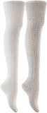 Lian LifeStyle Women's Socks - Comfortable And Fashionable Thigh High Cotton Socks for everyday relaxed feet - 2 Pairs - LW1025 Size 6-9 - Cream.