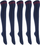 Lian LifeStyle Exquisite Big Girl's Women's 5 Pairs Thigh High Cotton Socks. Super Comfortable Female Socks in Vibrant Colors Size 6-9 L1023(Navy)