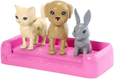 Barbie Play 'n Wash Pets Playset with Brunette Barbie Doll, 3 Color-Change Animals (A Puppy, Kitten and Bunny) and 10 Pet and Grooming Accessories, Gift for 3 to 7 Year Olds