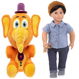 Five Nights at Freddy's Pizza Simulator - Orville Elephant Collectible Figure + Franco 18 inch Non-posable Boy Regular Fashion Doll, Pack of 2