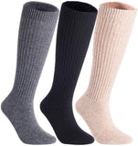 Lian LifeStyle Women's 3 Pairs Exceptional Non Slip, Cozy and Cool Knee High Wool Socks LFS05 Size 6-9 (Grey, Black, Beige)