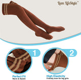 Lian LifeStyle Big Girl's Women's 3 Pairs Thigh High Cotton Socks Size 6-9 L1023