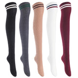 Lian LifeStyle Exquisite Big Girl's Women's 5 Pairs Thigh High Cotton Socks. Super Comfortable Female Socks in Vibrant Colors Size 6-9 L1023(Blk,DG,Kaki,Wite,Wine)