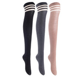 Lian LifeStyle Big Girl's Women's 3 Pairs Thigh High Cotton Socks Size 6-9 L1022