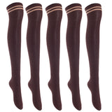 Lian LifeStyle Big Girl's Women's 5 Pairs Thigh High Cotton Socks Size 6-9 L1023