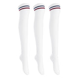 Lian LifeStyle Exquisite Big Girl's Women's 3 Pairs Thigh High Cotton Socks. Super Comfortable Female Socks in Vibrant Colors Size 6-9 L1023(White)
