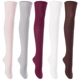 Lian LifeStyle Women's 5 Pairs Adorable Comfortable Soft Thigh High Over Knee High Cotton Socks Size 6-9 L1024(Beige,LG,Wine,Cream,Coffee)