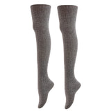 AATMart Women's 2 Pairs Awesome Comfortable Soft & Super Durable Thigh High Cotton Socks | Perfect as Winter & Spring Socks J1025 6-9(Dark Grey)