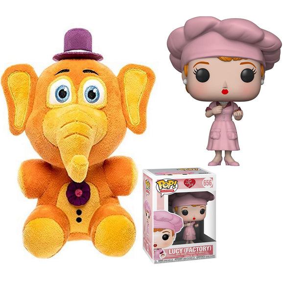 Five Nights at Freddy's Pizza Simulator - Orville Elephant Collectible Figure + I Love Lucy - Factory Lucy Collectible Figure, Pack of 2