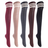 Lian LifeStyle Big Girl's Women's 5 Pairs Thigh High Cotton Socks Size 6-9 L1023