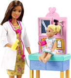 Barbie Pediatrician Playset, Brunette Doll (12-in), Exam Table, X-ray, Stethoscope, Tool, Clip Board, Patient Doll, Teddy Bear, Great Gift for Ages 3 Years Old & Up