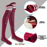 Lian LifeStyle Exquisite Big Girl's Women's 3 Pairs Super Comfortable Thigh High Cotton Socks in Vibrant Unique Colors Size 6-9 L1022(Wine)