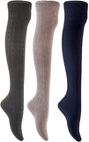 Lian LifeStyle Exquisite Big Girl's Women's 3 Pairs Thigh High Cotton Socks 6-9 L1024 (Black,Dark Grey,Navy)