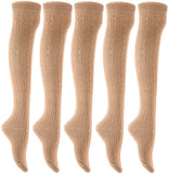 Lian LifeStyle Women's 5 Pairs Adorable Comfortable Soft Thigh High Over Knee High Cotton Socks Size 6-9 L1024 (Beige)