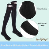 Lian LifeStyle Exquisite Big Girl's Women's 5 Pairs Thigh High Cotton Socks. Super Comfortable Female Socks in Vibrant Colors Size 6-9 L1023(Blk,Cof,Kaki,Wite,Nvy)