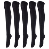 Lovely Annie Women's 5 Pairs Incredible Durable Super Soft Unique Over Knee High Thigh High Cotton Socks Size 6-9 A1024(Black)