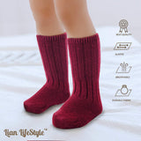 Lian LifeStyle Fascinating Children's 1 Pair Knee High Wool Blend Boot Socks Resistant, Comfortable and Health Focused FS02 Size M (2-4Y) (Wine)