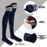 Lian LifeStyle Women's 5 Pairs Adorable Comfortable Soft Thigh High Over Knee High Cotton Socks Size 6-9 L1022(Navy)
