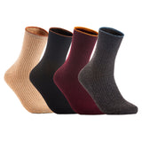 Lian LifeStyle Women's 4 Pairs Cute & Comfortable Wool Crew Socks Size 6-9 HR1612, Color (Beige, Black, Claret, DarkGrey)