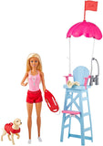 Barbie Lifeguard Playset, Blonde Doll (12-in), Swim Outfit, Lifeguard Chair, Umbrella, Megaphone, Binoculars, 2 Flags, Dog Figure & More, Great Gift for Ages 3 & Up