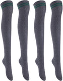 Lian LifeStyle Women's 4 Pairs Over Knee High Thigh High Cotton Socks Size 6-9(White) 4p1c5
