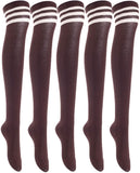 Lian LifeStyle Women's 5 Pairs Adorable Comfortable Soft Thigh High Over Knee High Cotton Socks Size 6-9 L1022(Coffee)