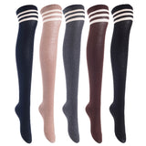 Lian LifeStyle Big Girl's Women's 5 Pairs Thigh High Cotton Socks Size 6-9 L1023