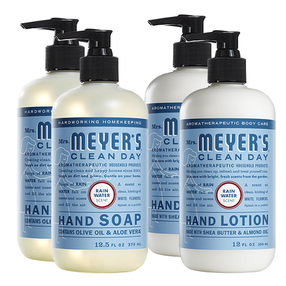 2 Packs Liquid Hand Soap 12.5 OZ, 2 Packs Hand Lotion 12 OZ, Rainwater, 4-Packs